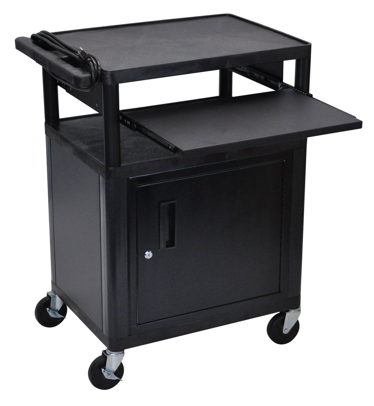 Black 3 Shelf Presentation Cart with Cabinet T293203