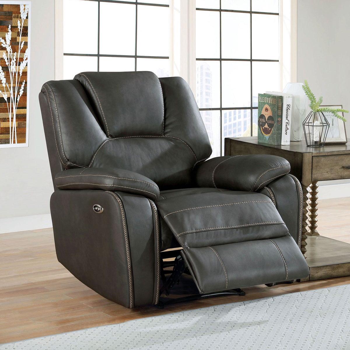 Gray Leatherette Solid Wood 3pc Motion Sofa Set M896736