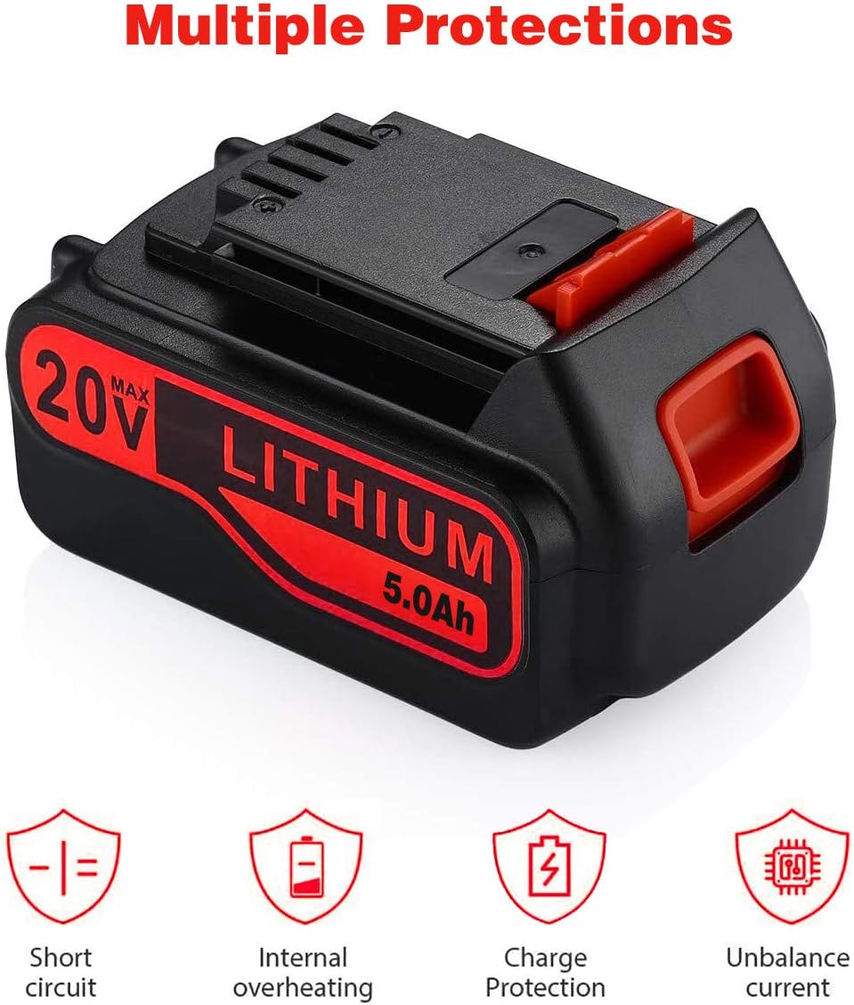 2Pack 5.0Ah 20V Lithium Replacement Battery for Black and Decker 20V P622124