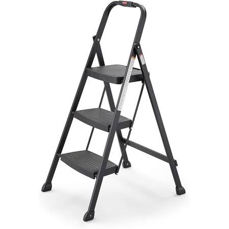 Black Steel Frame 3-Step Folding Step-stool with Plastic Steps J322