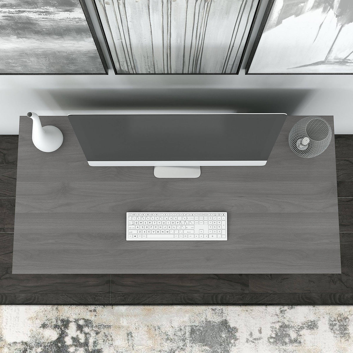 Modern Gray Writing Desk with Low Bookcase M1983