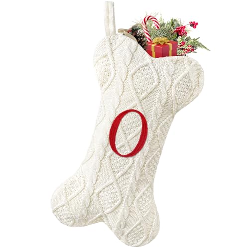 White Large Knit Dog Christmas Stocking with Initials P633041