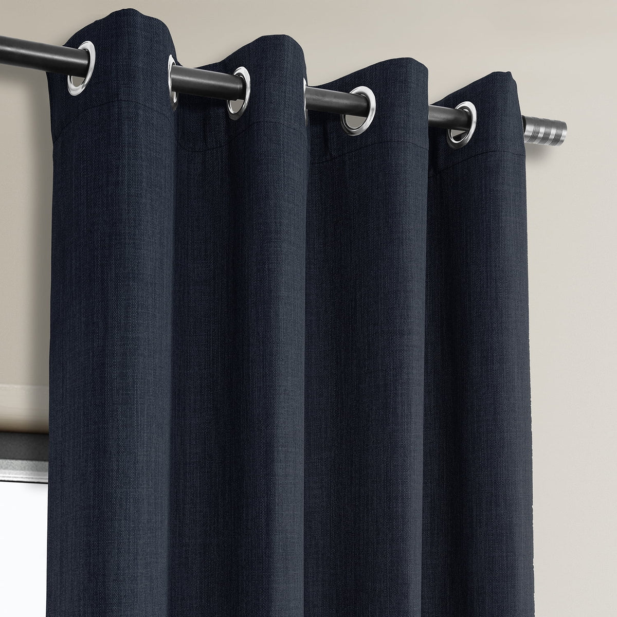 Nightfall Navy Faux Linen Grommet Room Darkening Curtain (1 Panel), 50W X 96L V31236
