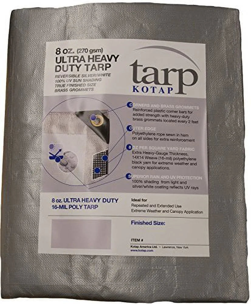 12-ft. x 25-ft. Ultra Heavy-Duty 8 oz/16-mil Poly Tarp Reversible Silver/White H595900