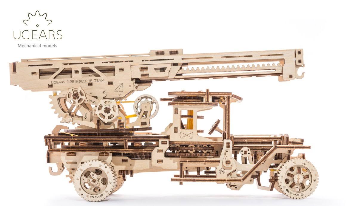 Fire Truck with Ladder Mechanical Wooden Model Kit 3D Puzzle C5703