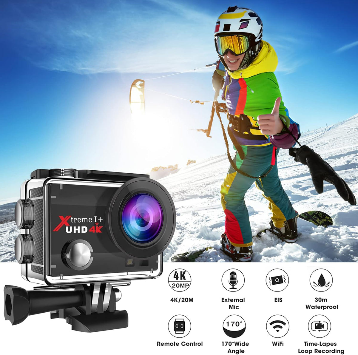 4K 20MP Action Camera with 2 Batteries and Mounting Accessories Kit C220