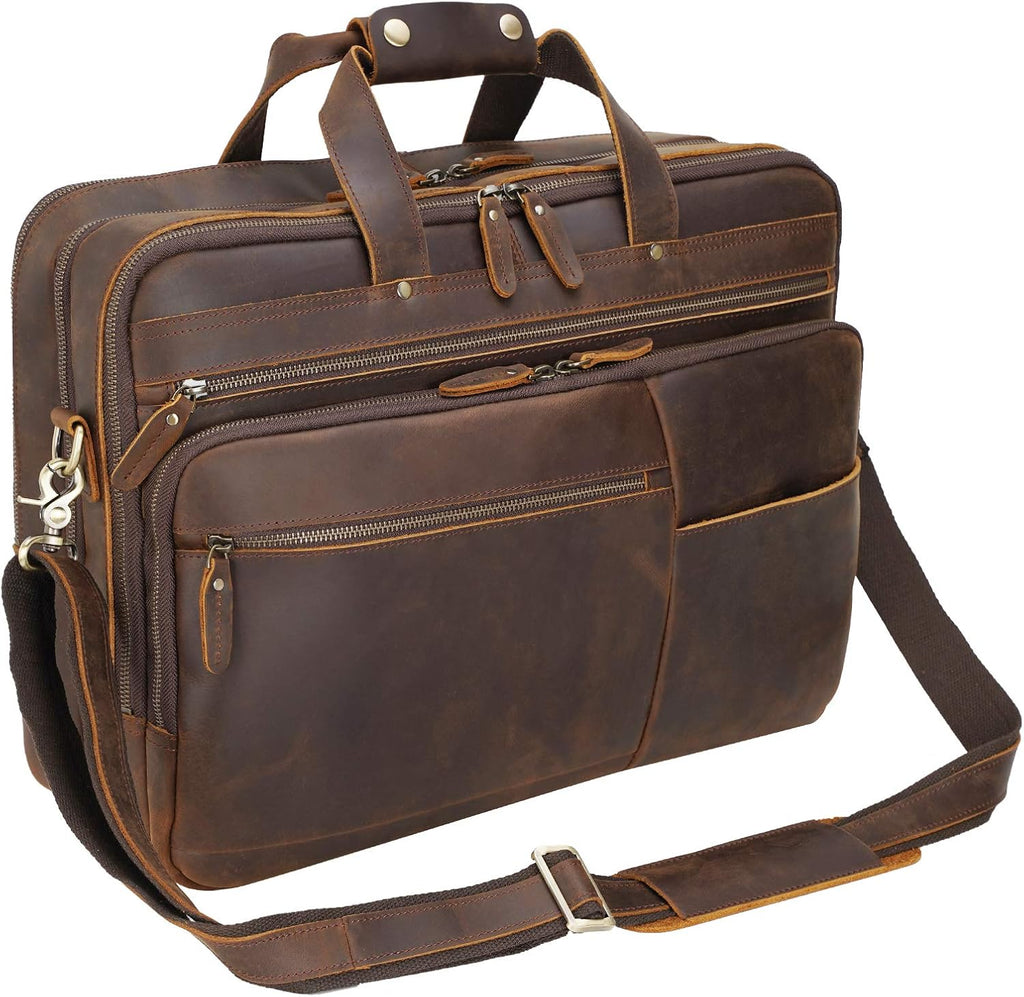 Full Grain Leather Briefcase Messenger Bag Fits 17.3 Laptop E42447