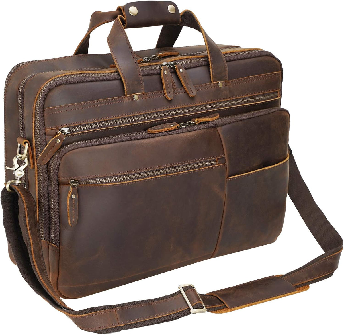Full Grain Leather Briefcase Messenger Bag Fits 17.3 Laptop E42447