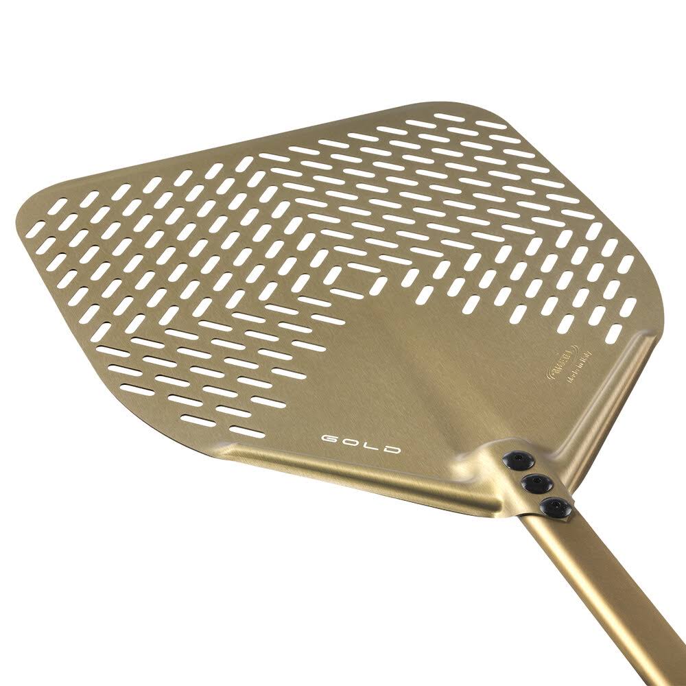 Gold 13x22 Anodized Aluminum Square Perforated Pizza Peel I3253