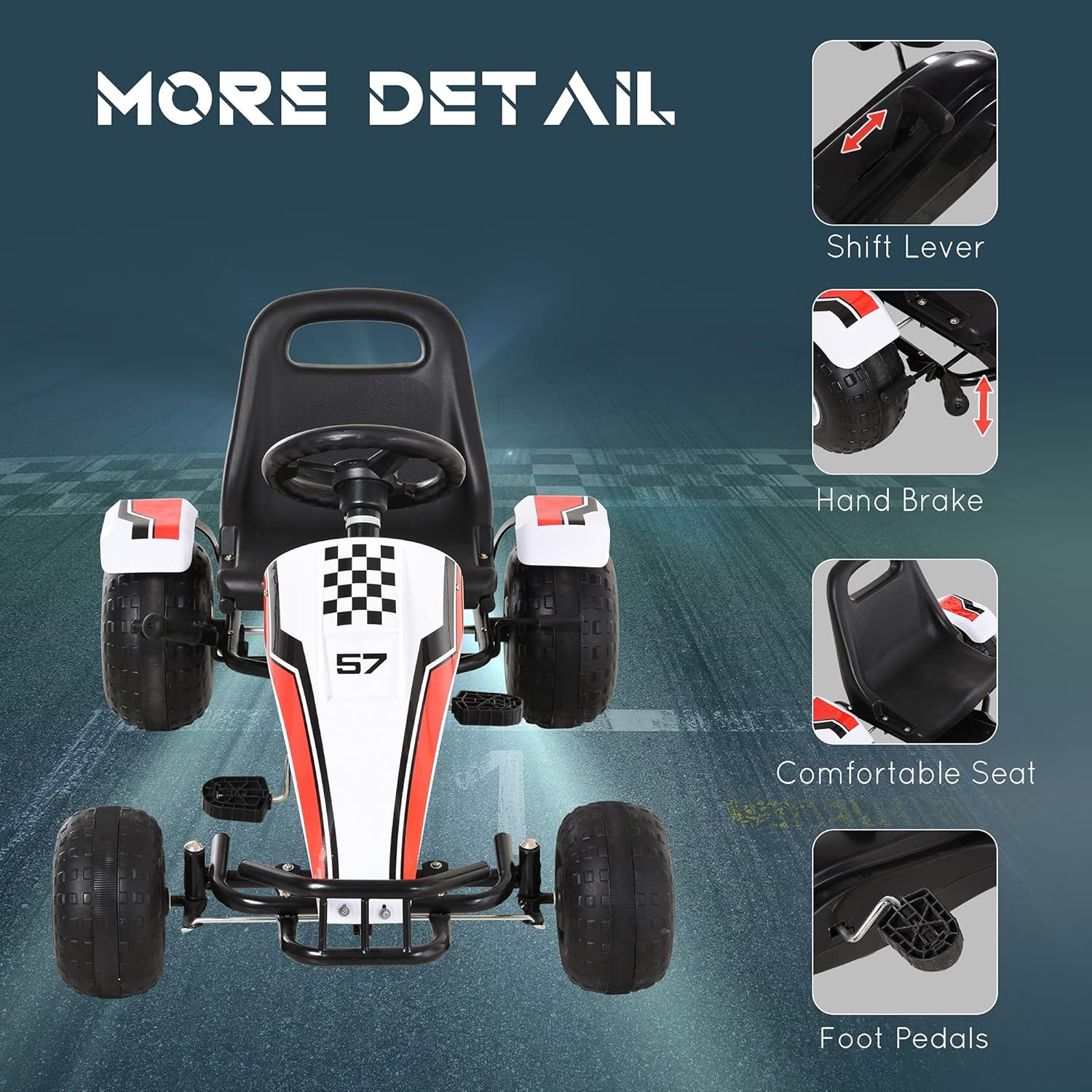 Black Pedal Go Kart with Adjustable Seat E375