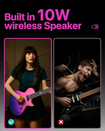 39" Smart Electric Carbon Fiber Guitar with 15W Wireless Speaker and Gig Bag N35426