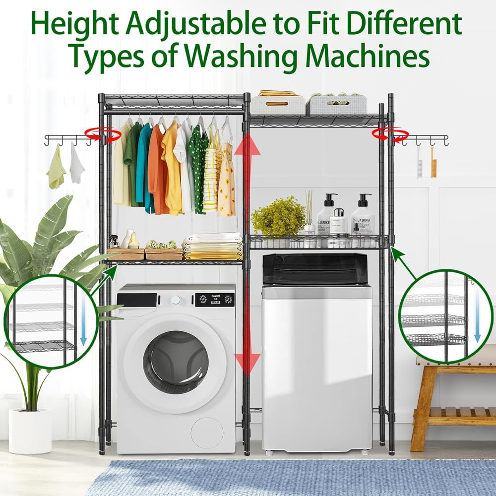 Black 4 Tiers Clothes Drying Rack with Adjustable Shelves T939