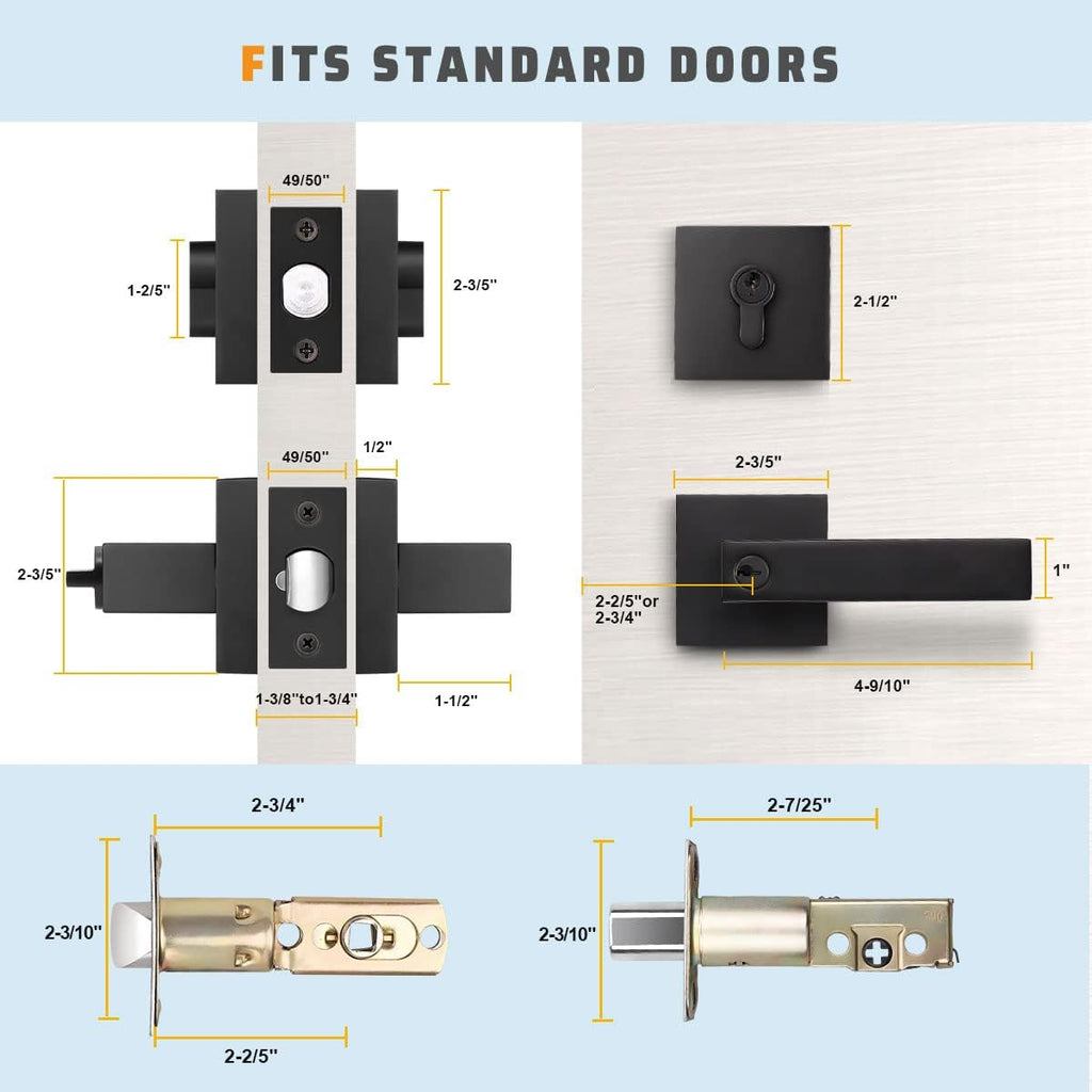Matte Black Solid Steel Entry Door Handle Set with Deadbolt and Lever, Pack of 2 N67645
