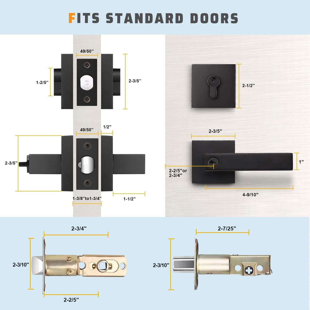 Matte Black Solid Steel Entry Door Handle Set with Deadbolt and Lever, Pack of 2 N67645