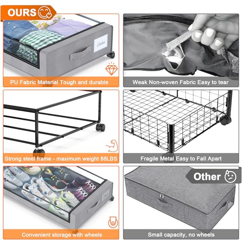 Black 2-Pack 60L Under Bed Storage Containers with Wheels and Clear Lids W38446
