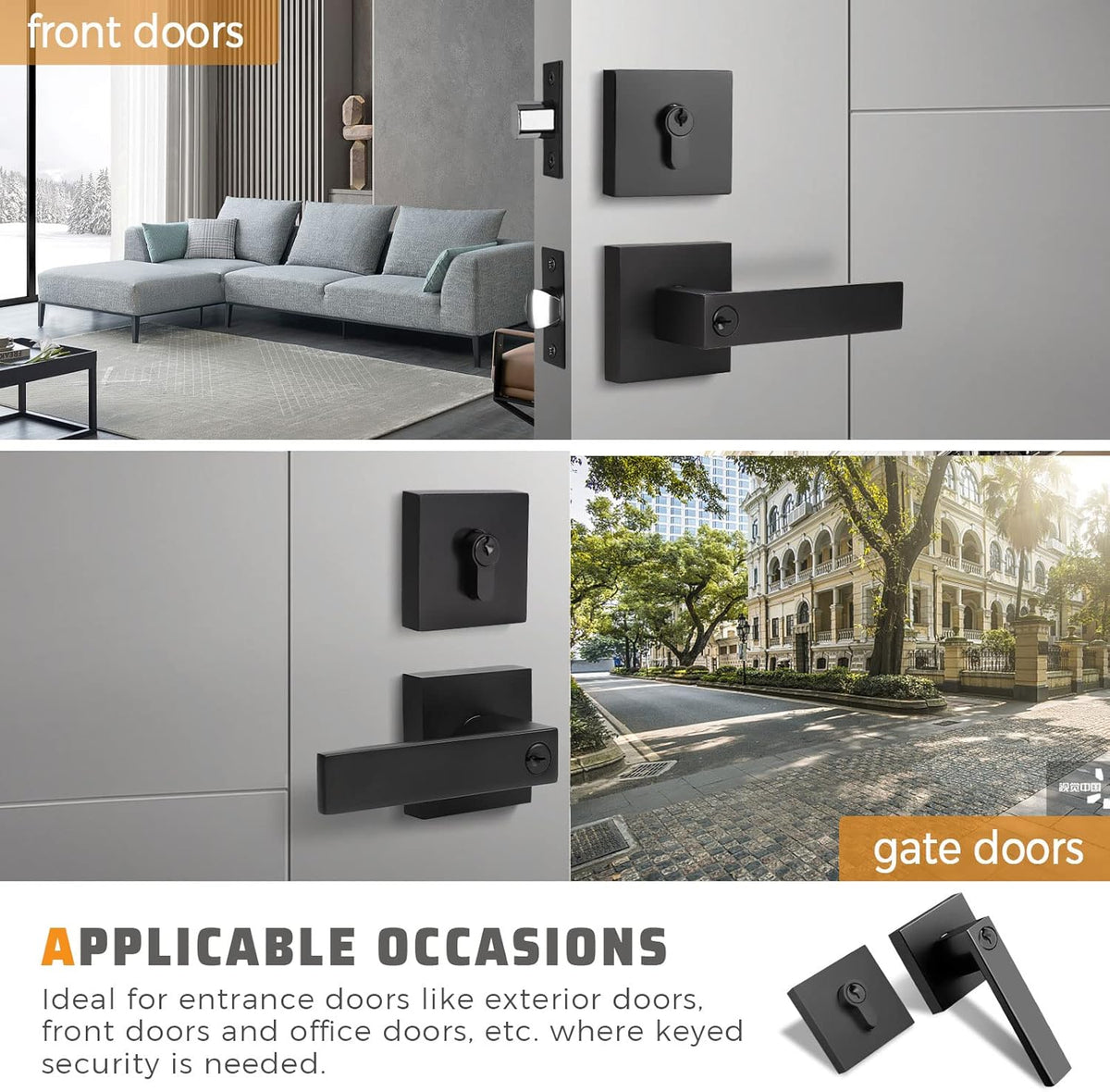 Matte Black Solid Steel Entry Door Handle Set with Deadbolt and Lever, Pack of 2 N67645