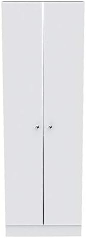 White & Light Oak Kitchen Tall Utility Storage Pantry Cabinet with Metal Handles K917604