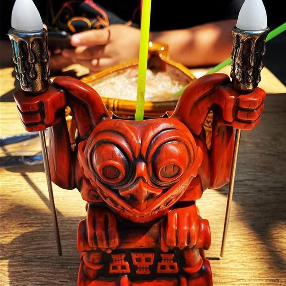 Hawaii Totem Tiki Figure Statue Torch Luminous Water Cup E4701