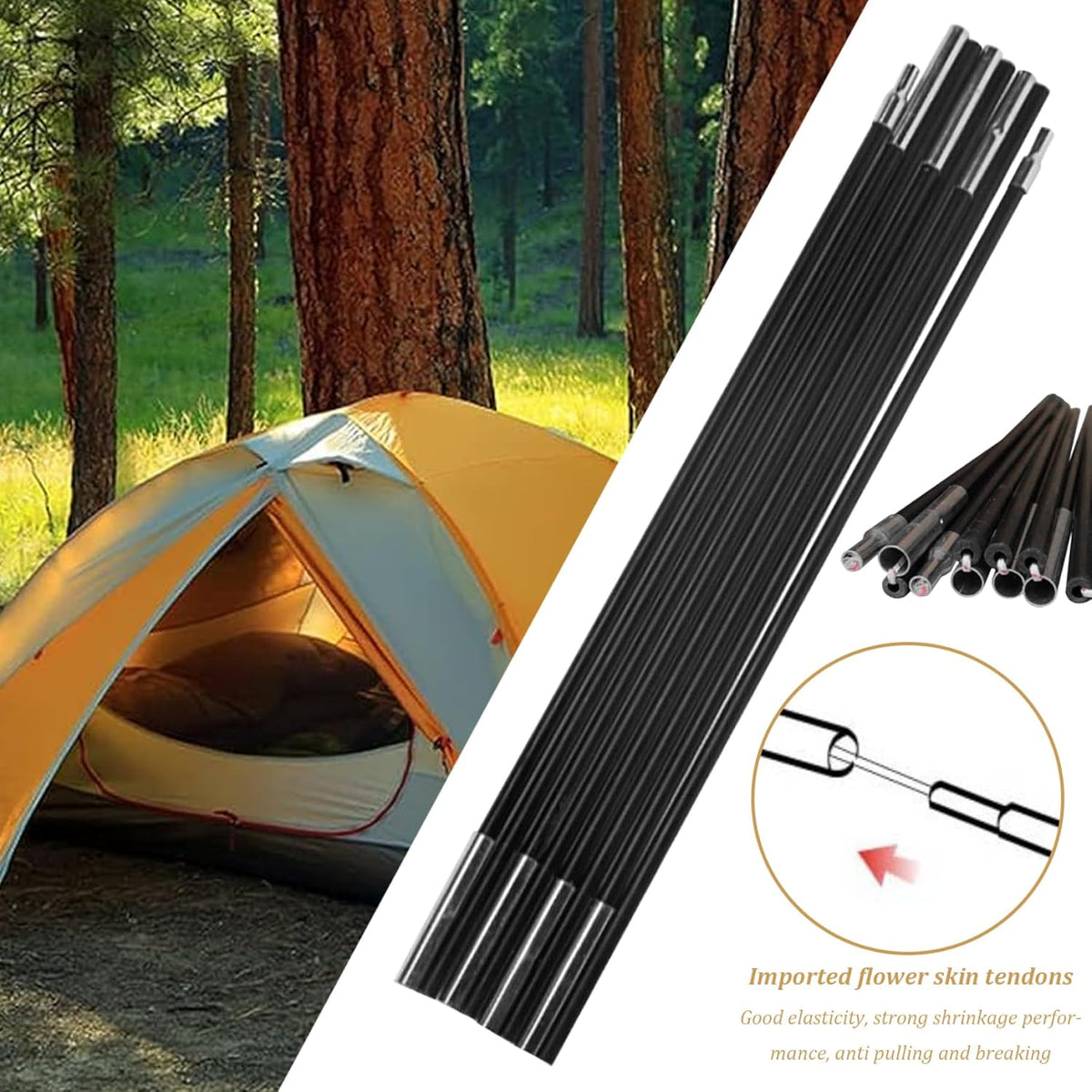 8mm 12.8ft Length Adjustable Fiberglass Tarp Poles 18 Sections O13466
