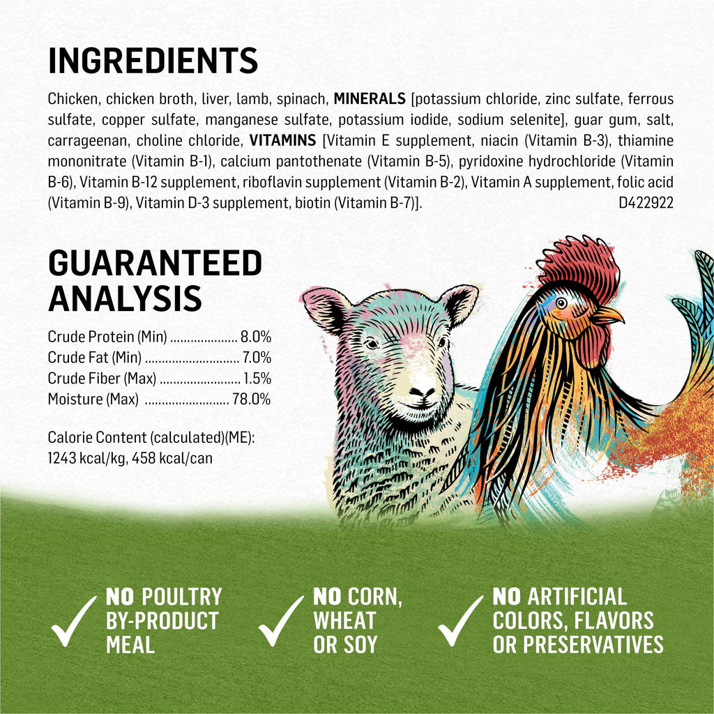 13 oz Cans (12 Pack) Wet Dog Food Chicken Lamb Spinach Y95852