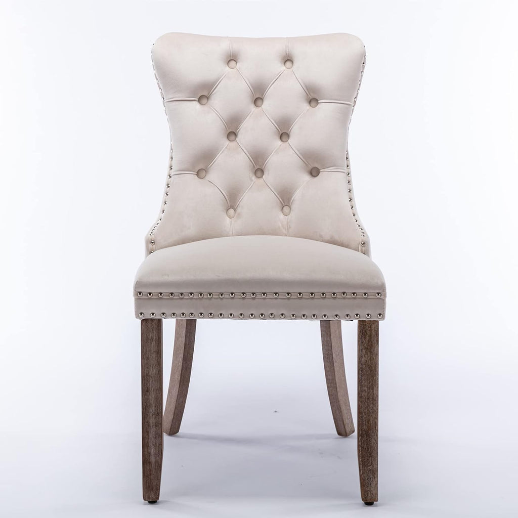 Beige Velvet Upholstered Dining Chair 2-Pcs Set A3781