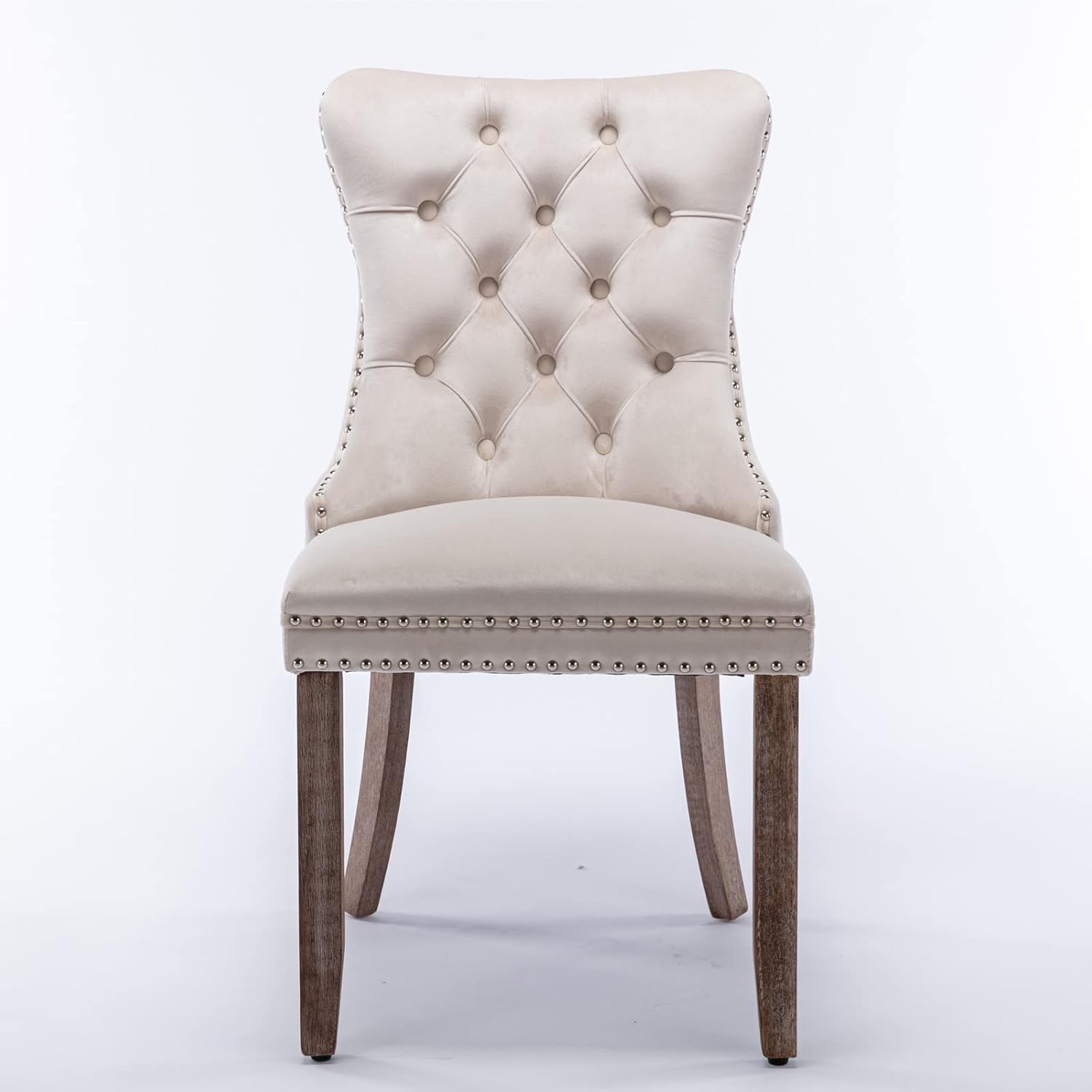 Beige Velvet Upholstered Dining Chair 2-Pcs Set A3781