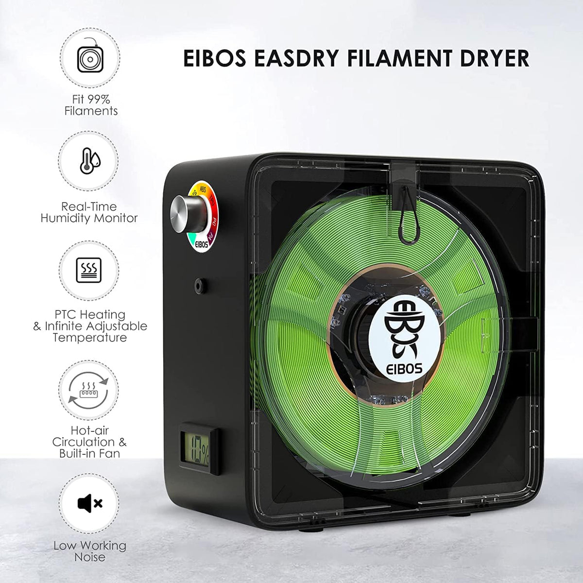 3D Printer Filament Dryer with Fan, Adjustable Temperature, Humidity Control & Spool Holder X9343