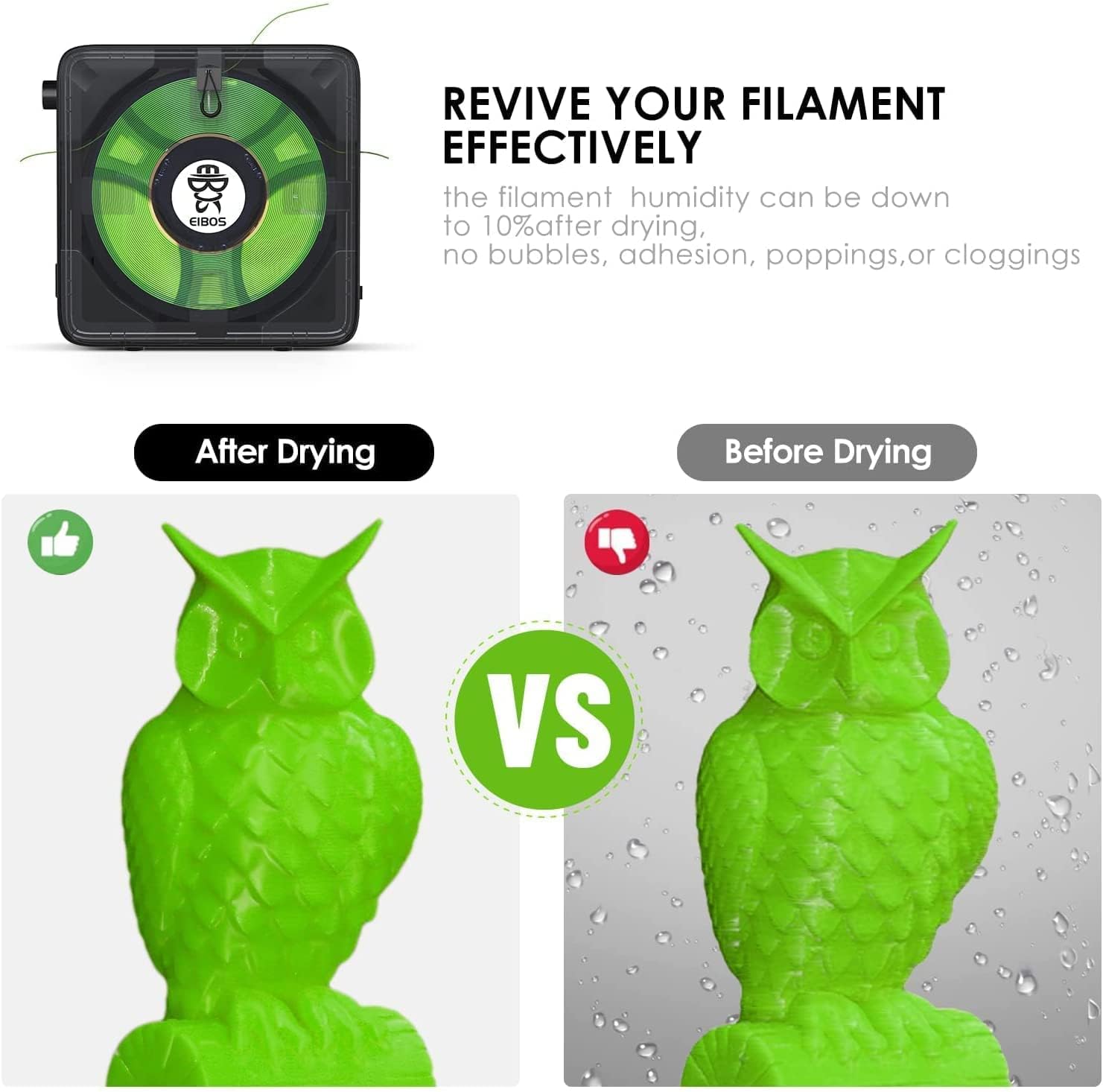 3D Printer Filament Dryer with Fan, Adjustable Temperature, Humidity Control & Spool Holder X9343
