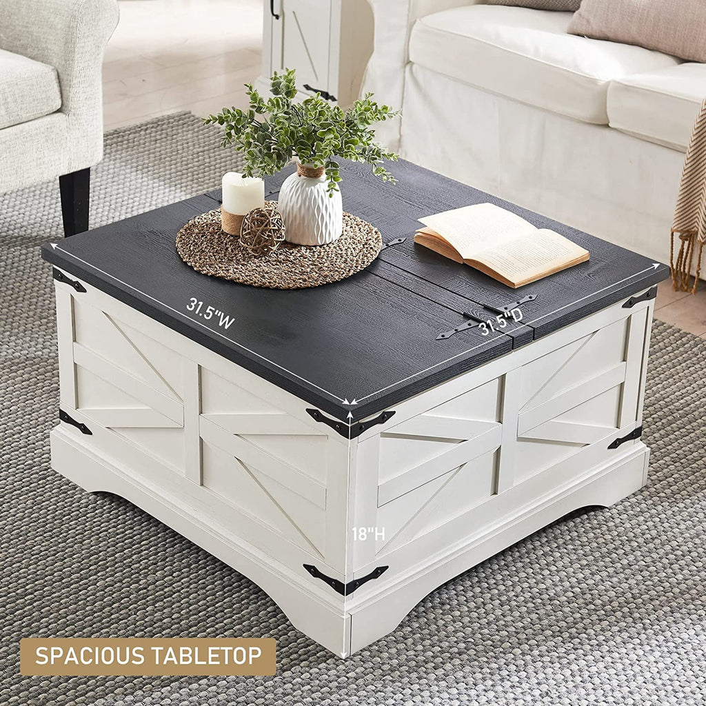 White Square Wood Lift Top Coffee Table with Storage Q7390