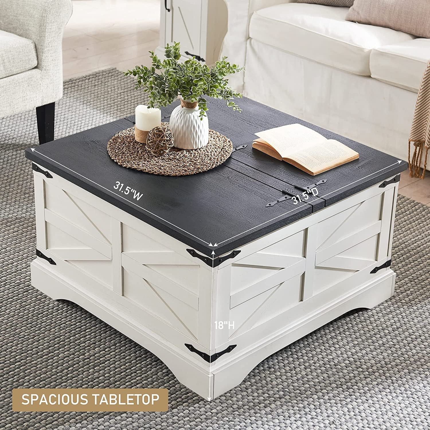 White Square Wood Lift Top Coffee Table with Storage Q7390