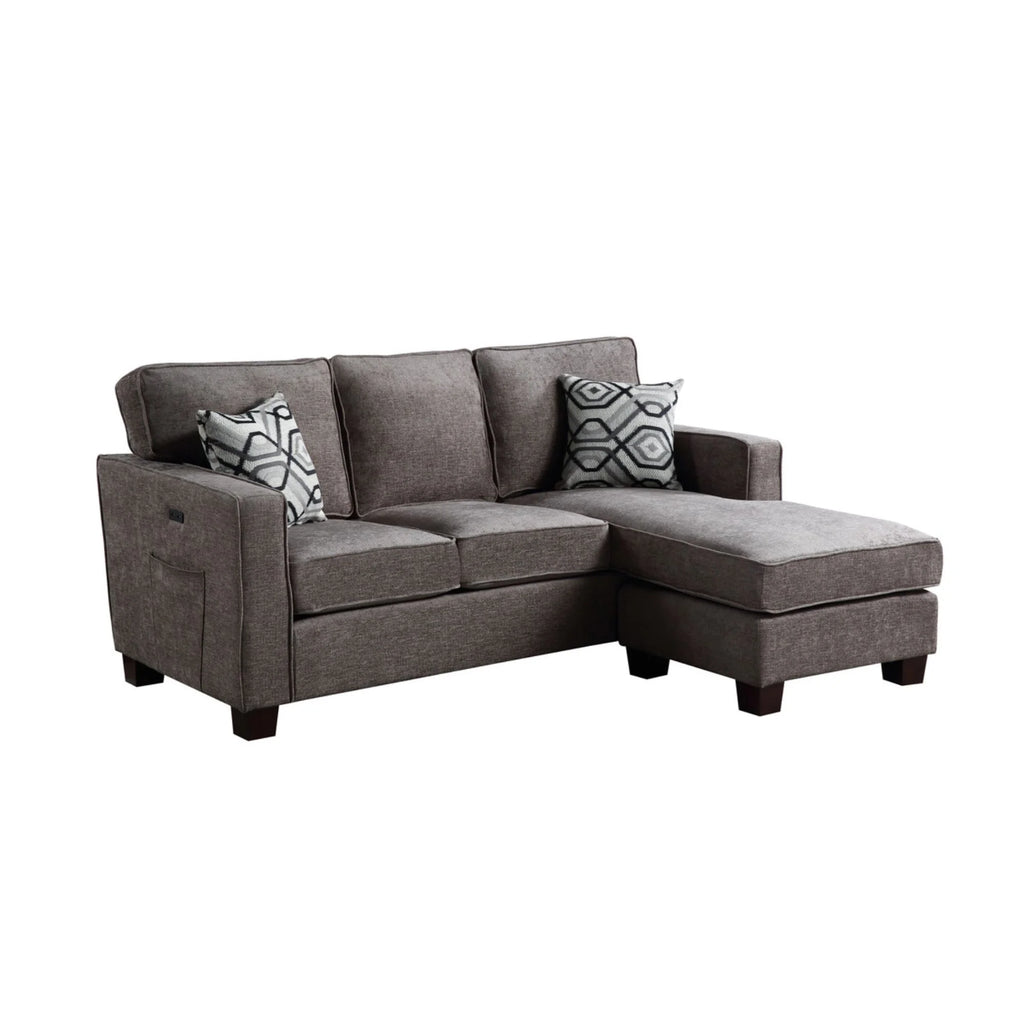 Gray Linen Fabric Sectional Sofa Chaise with USB Port X649345