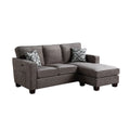 Gray Linen Fabric Sectional Sofa Chaise with USB Port X649345