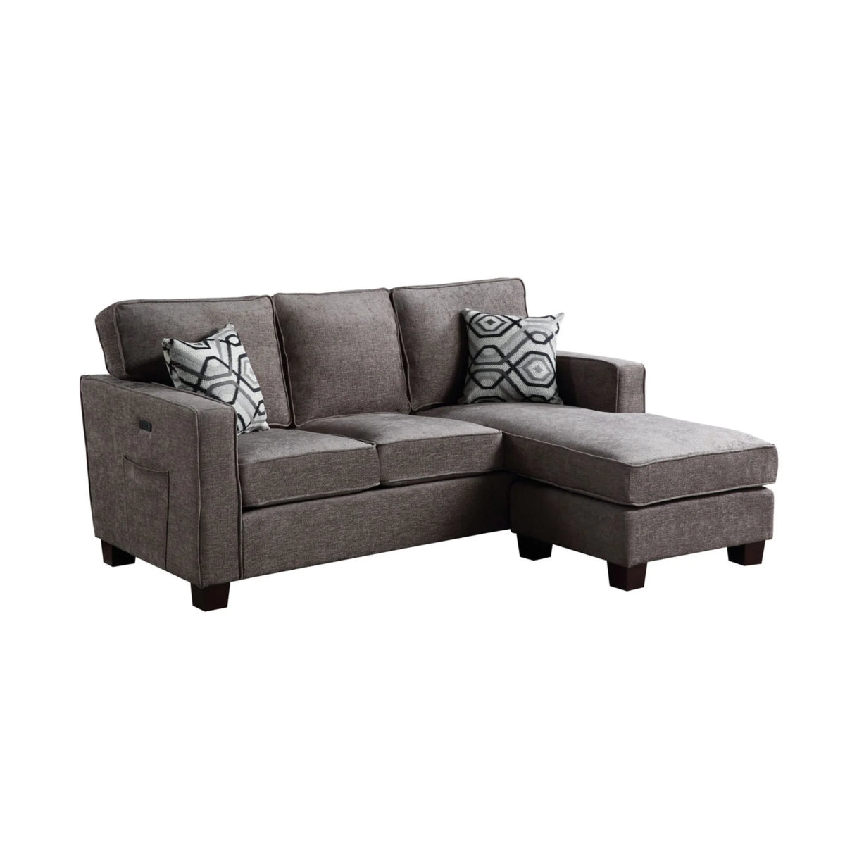 Gray Linen Fabric Sectional Sofa Chaise with USB Port X649345