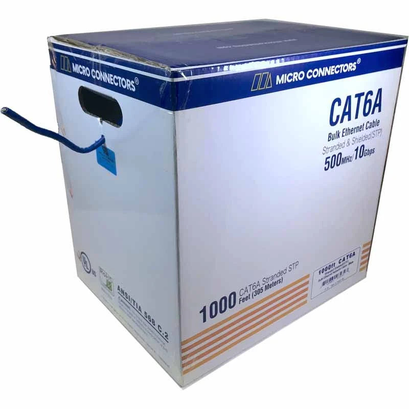 1000 ft. Stranded Shielded STP Cat6a Bulk Ethernet Cable Blue R205689