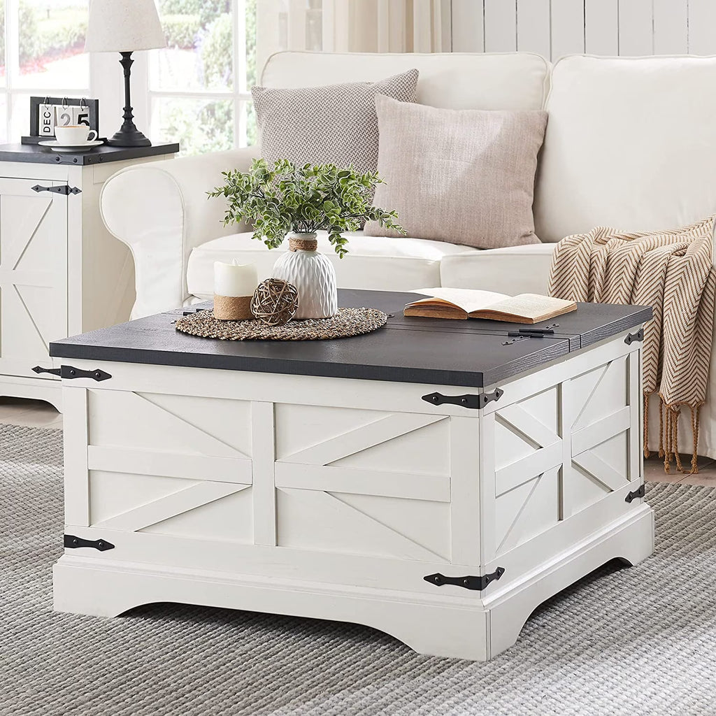 White Square Wood Lift Top Coffee Table with Storage Q7390