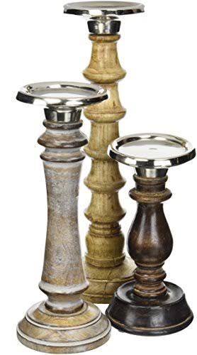 Brown Mango Wood Candle Holder Set of 3 E4705