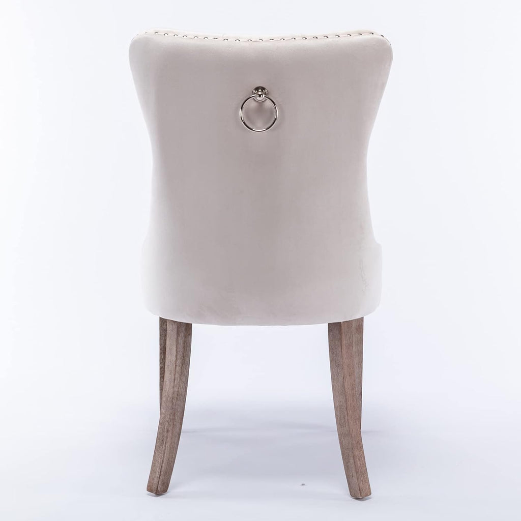 Beige Velvet Upholstered Dining Chair 2-Pcs Set A3781