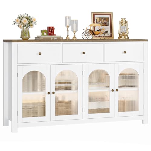 Black 55.1" Wood Buffet Cabinet with 3 Drawers and 4 Doors H700