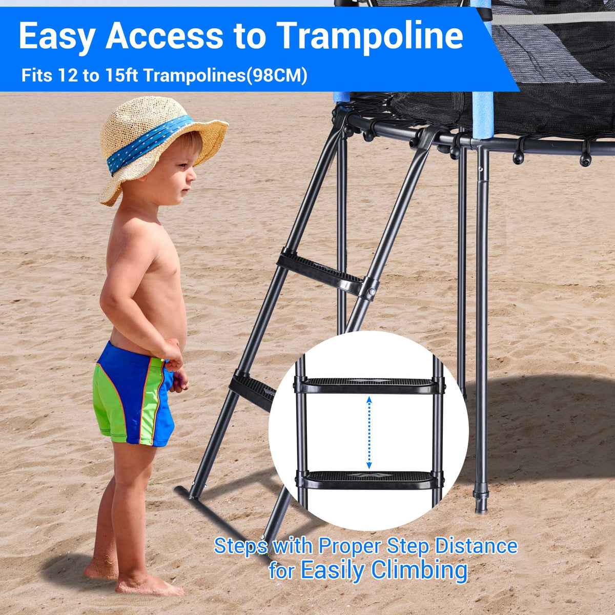 2 Step Trampoline Ladder with Wide Skid-Proof Steps L365919
