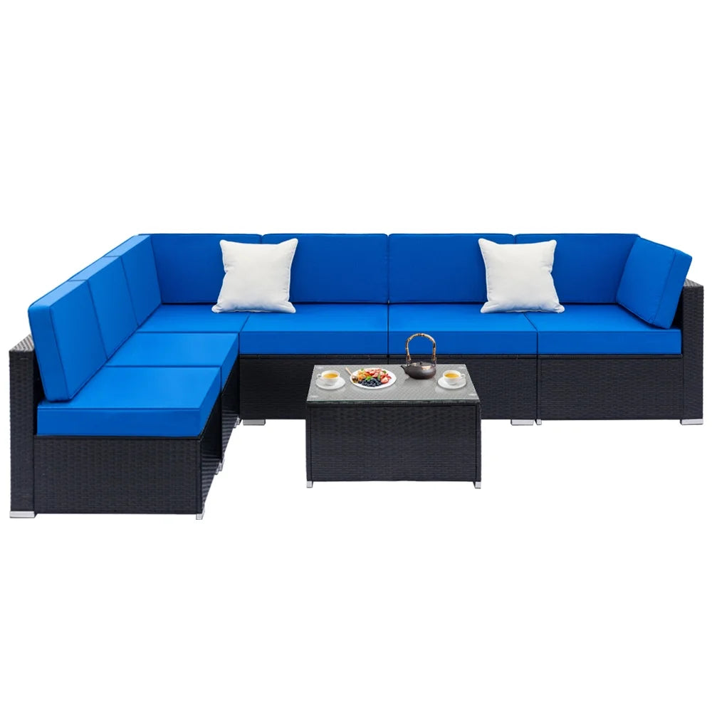 Black Embossed Woven Rattan Sofa Set with 2 Middle Sofas, 4 Single Sofas, 1 Coffee Table X661