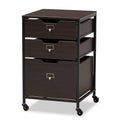 Espresso Wood and Black Metal Mobile File Cabinet 3-Drawer E574255