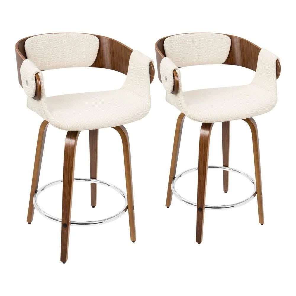 Set of 2 Counter Stool Cream Walnut F7554
