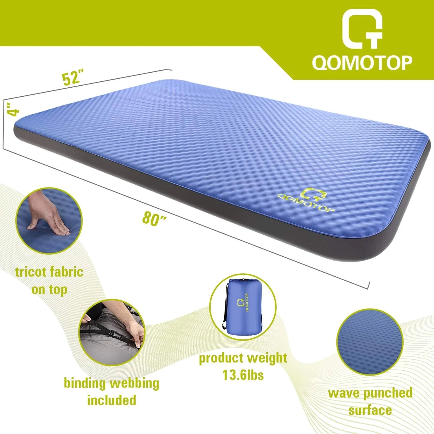 Blue 4 Inches Thick Self-Inflating Camping Mattress D8866