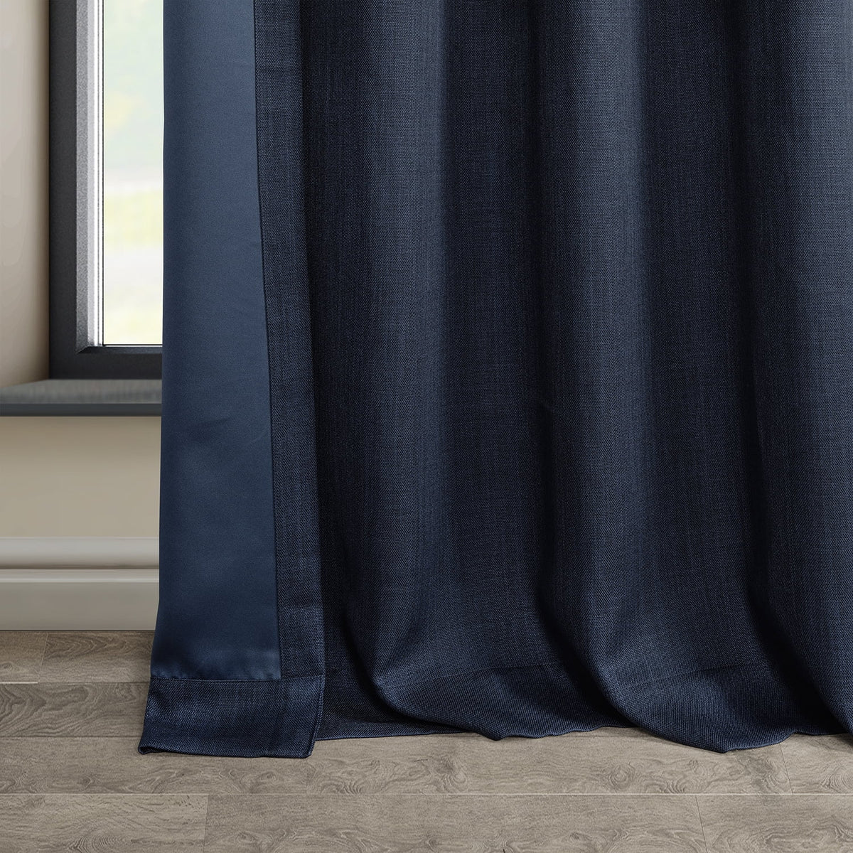 Nightfall Navy Faux Linen Grommet Room Darkening Curtain (1 Panel), 50W X 96L V31236