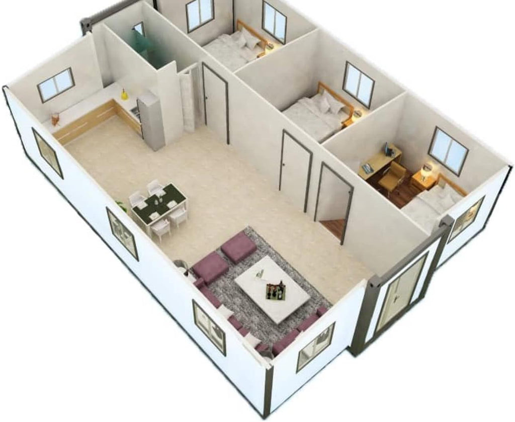 40FT Portable Prefab House with 3 Bedroom 1 Bathroom and Kitchen L465