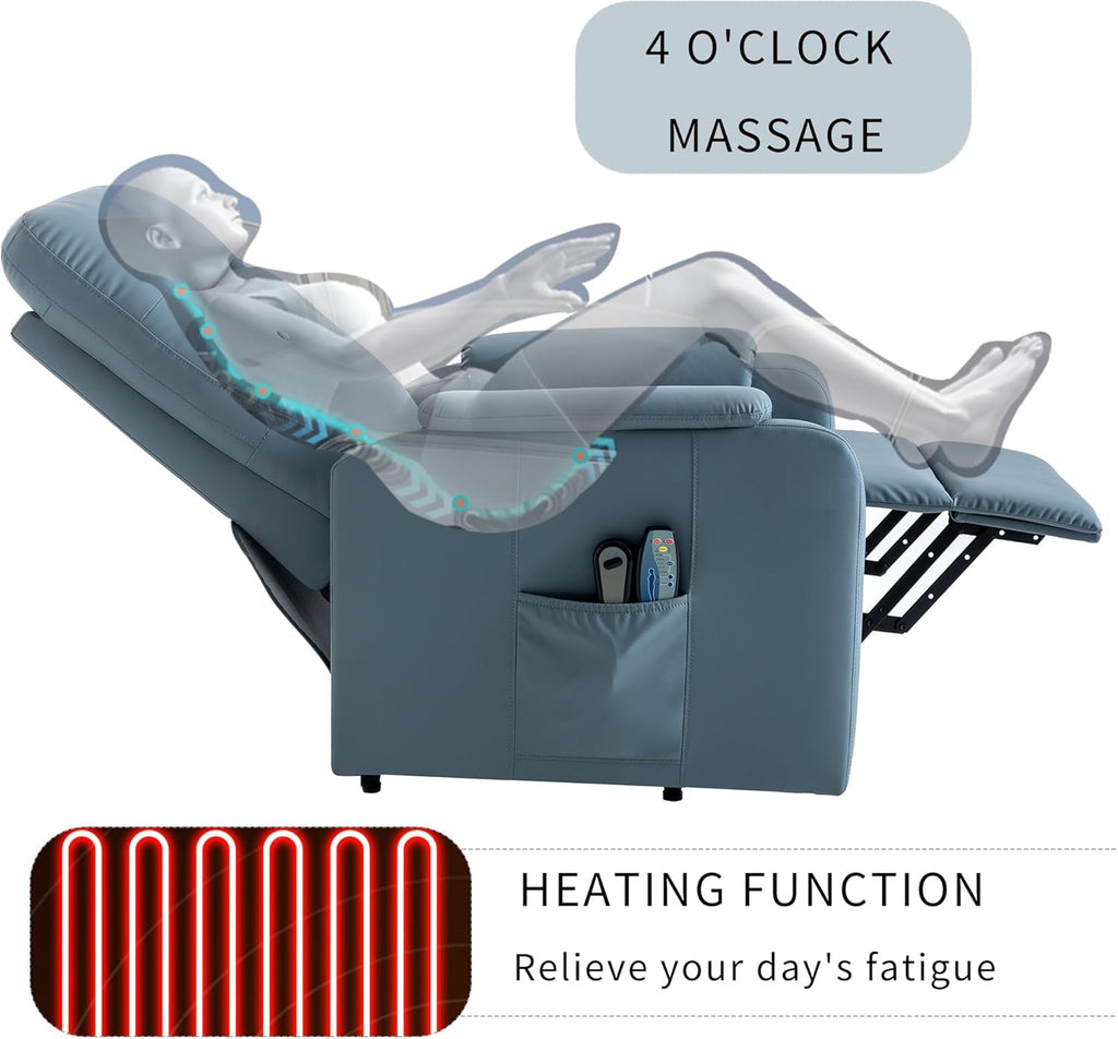 Power Lift Recliner Chair with Adjustable Heated Massage, Blue X691239