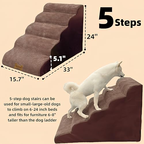 5 Step Non-Slip Dog Stairs for 30 Inch Bed H8394