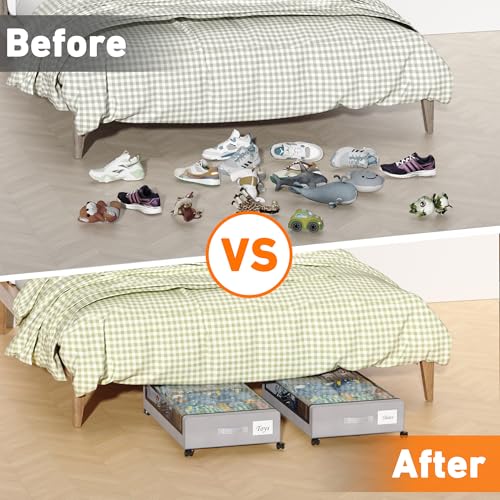 Black 2-Pack 60L Under Bed Storage Containers with Wheels and Clear Lids W38446