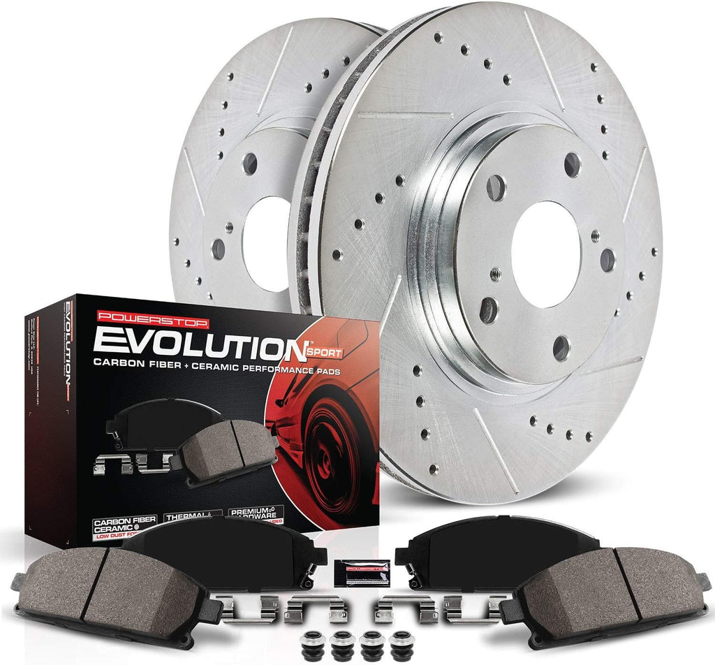 Rear Z23 Carbon Fiber Brake Pads with Drilled & Slotted Brake Rotors Kit T49572