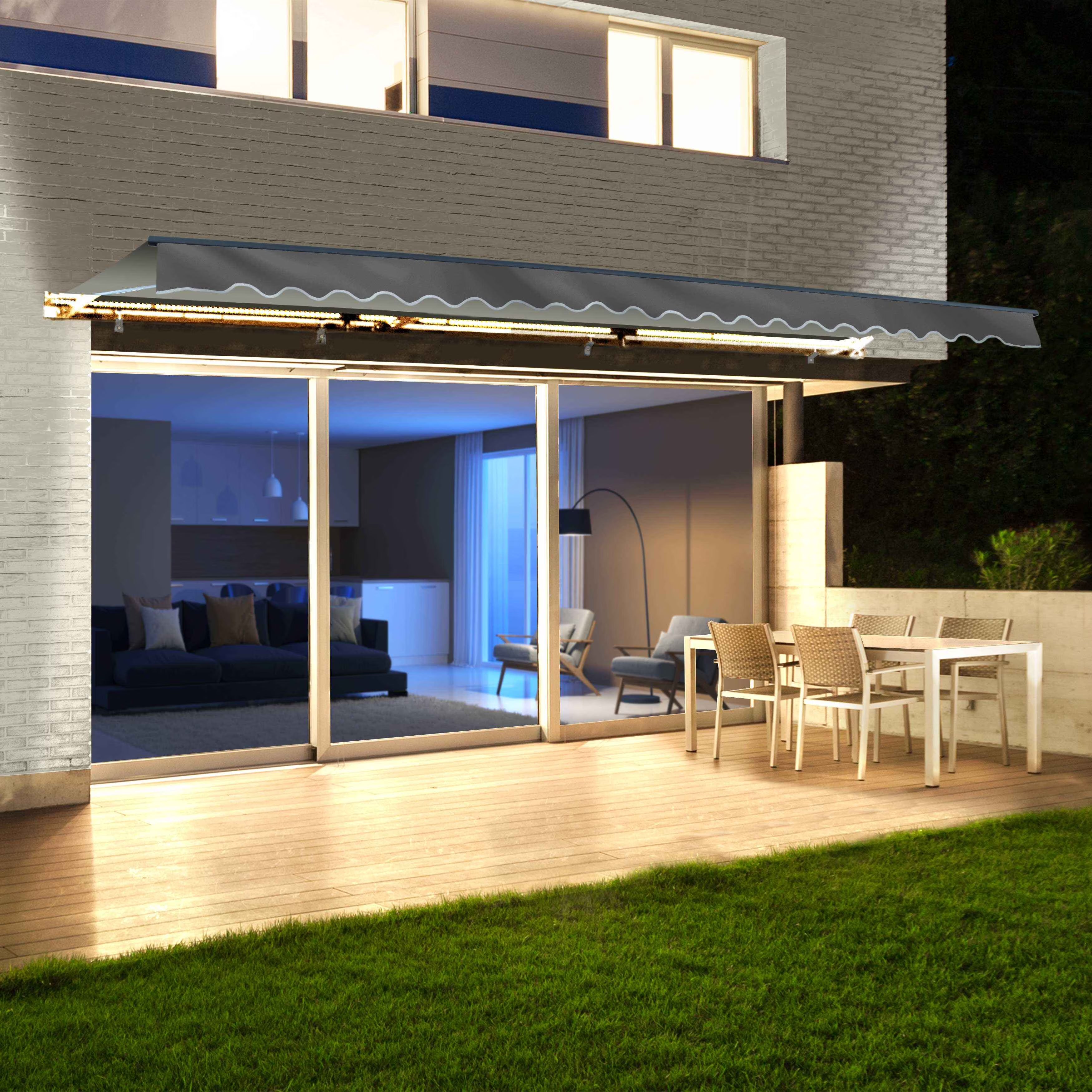 20' x 10' Gray Motorized Retractable Patio Awning with Remote Control Q536